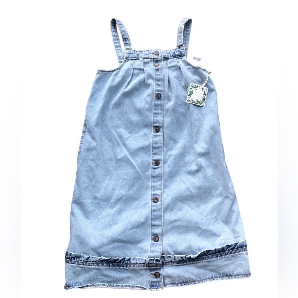 NWT Girls Chelsea & Violet Soft Blue Denim Washed Jumper Buttons Dress Pockets